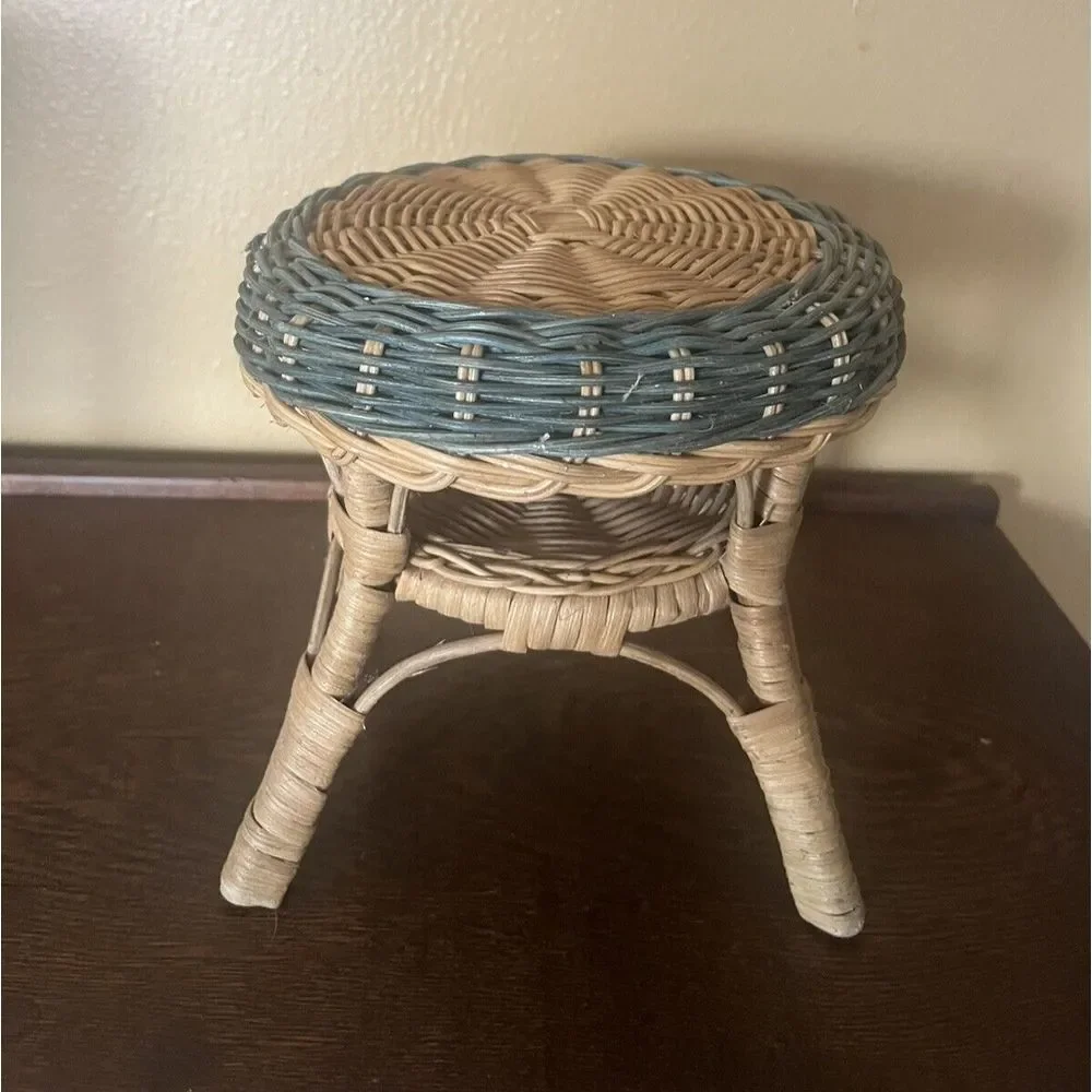 Vtg Beige Rattan Wicker Doll Rocker Cottage Style American‎ Girl Size Boho Decor